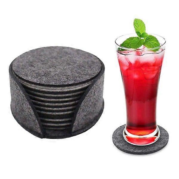 10-pack reversible coasters in gray felt with gray holder