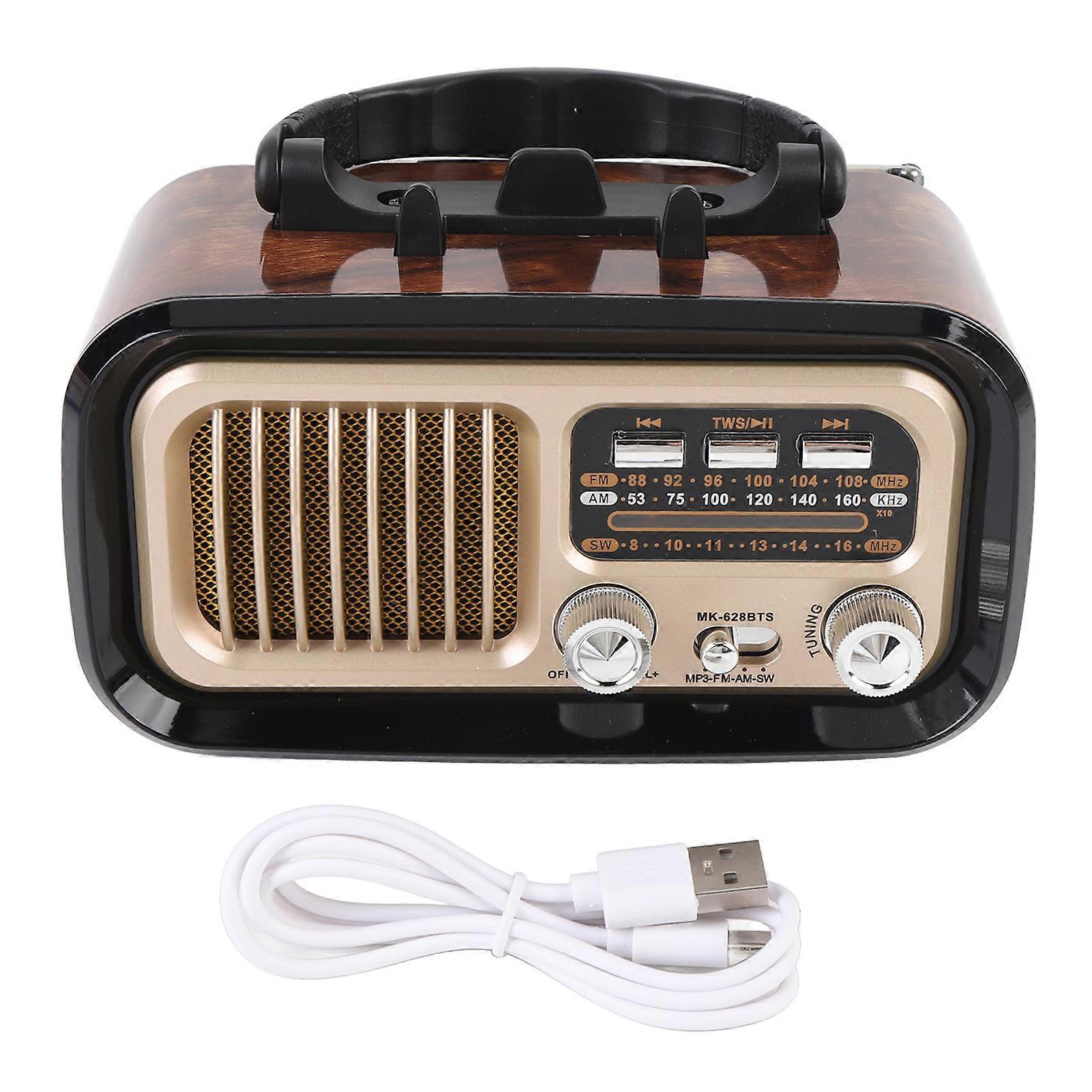 Retro AM FM Radio with Bluetooth Speaker, Memory Card, USB Playback, Solar Battery Powered, Rechargeable, Portable, for Outdoor Camping, Black