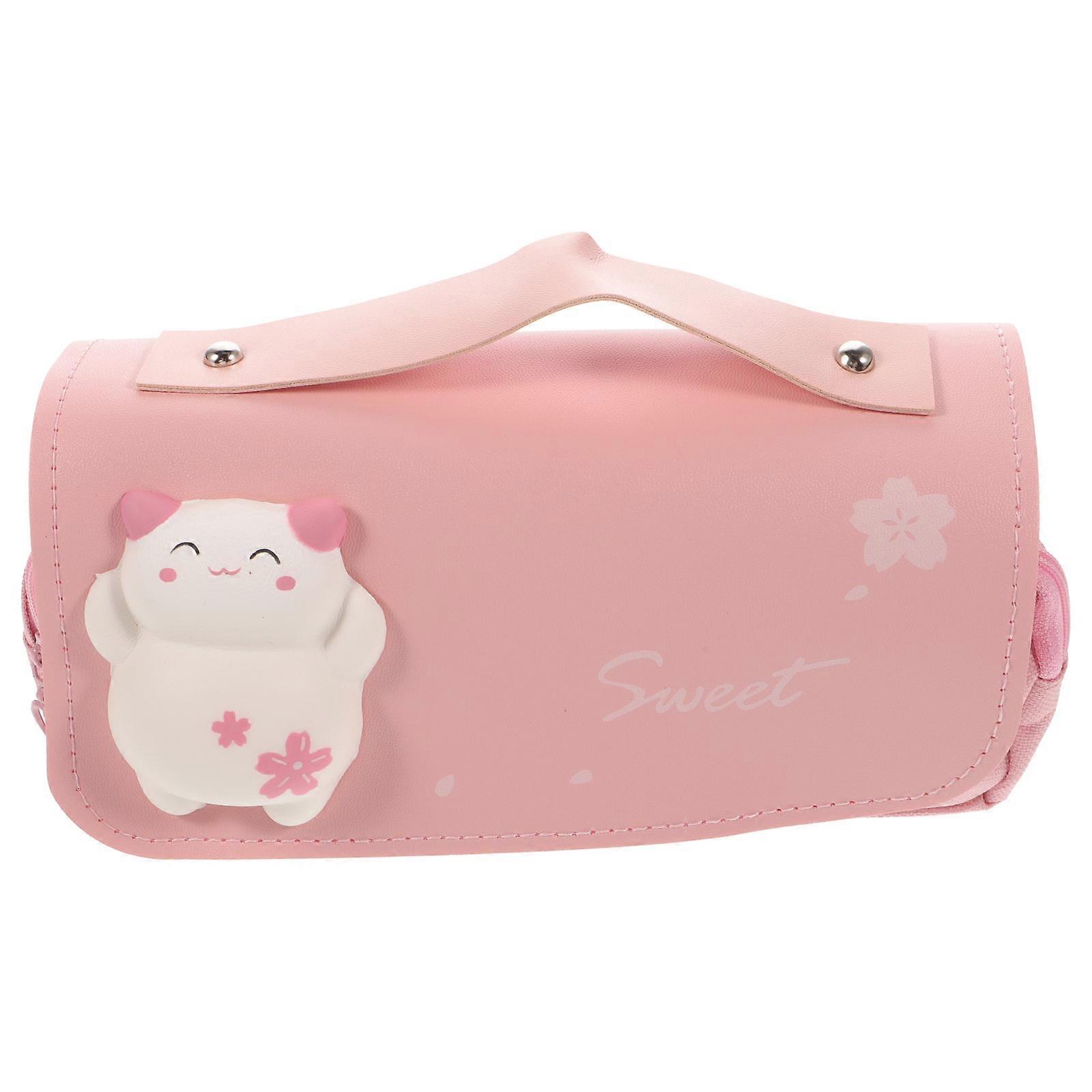 Adorable Pencil Pouch Pink Canvas Material School Travel Office Use Pen Bag 21.00X11.00X7.00CM 1Pcs