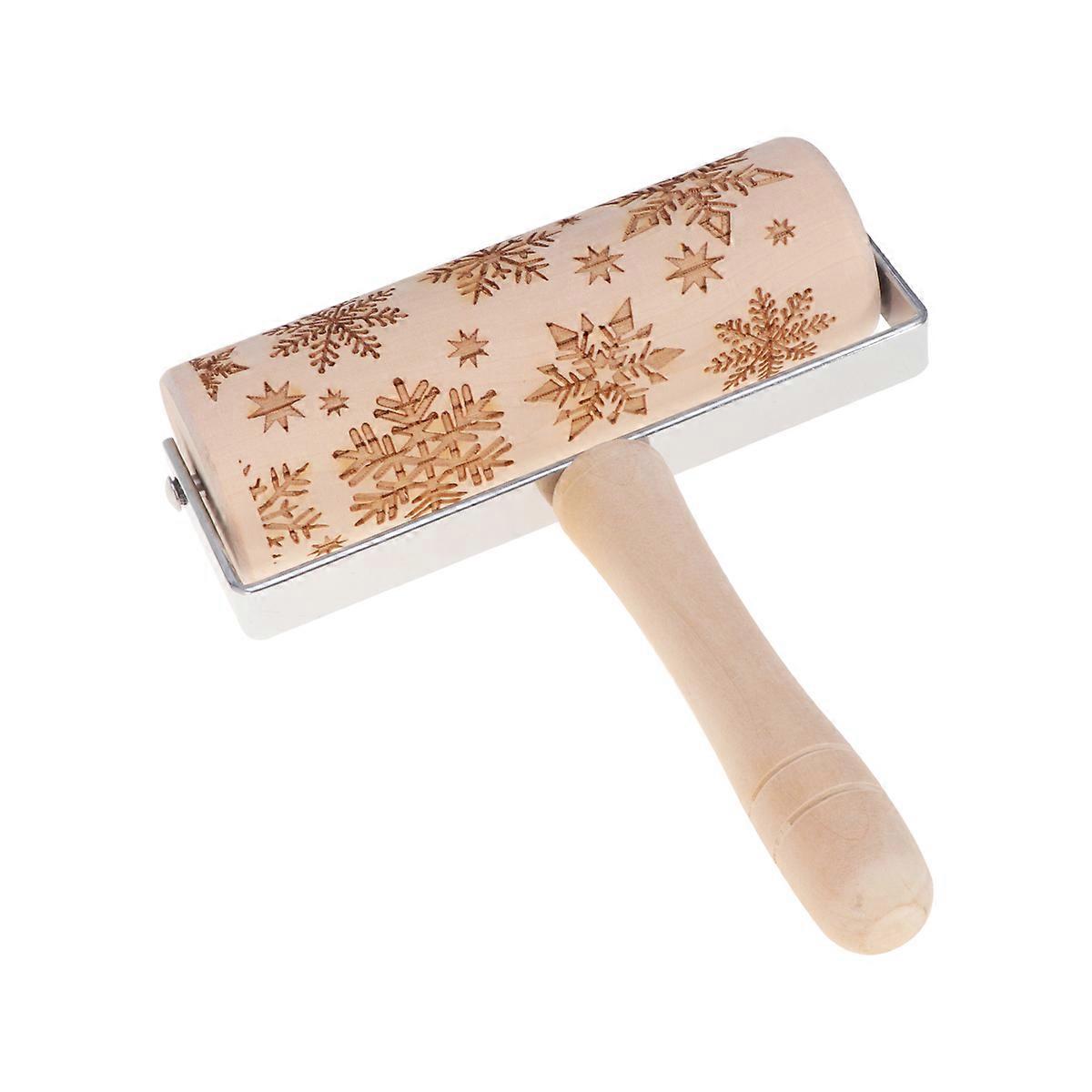 Embossed Mold Khaki Wooden Roller Mold with Snowflake Patterns for Cake Making