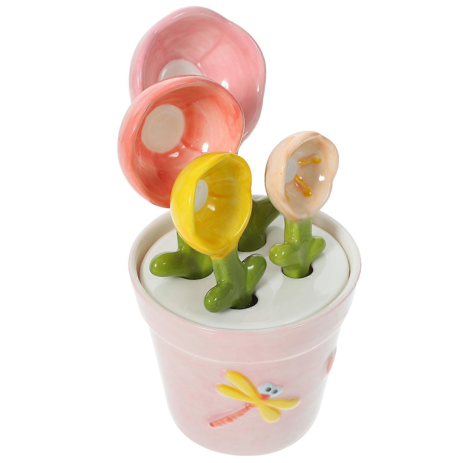 Ceramic Measuring Spoons Baking Multi Colored Flower Shape 13 5X7 5X7 5CM Practical Design 1Set
