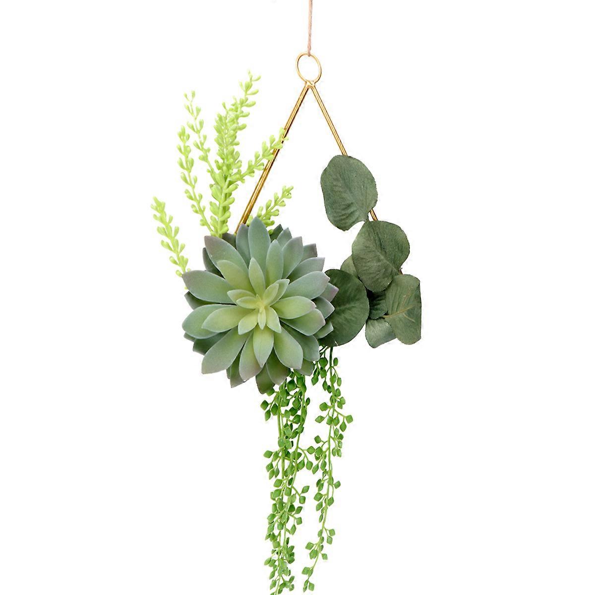 Artificial Succulents Wreath for Wall Hanging Event Decor 20*20cm Green Triangular 1Pack
