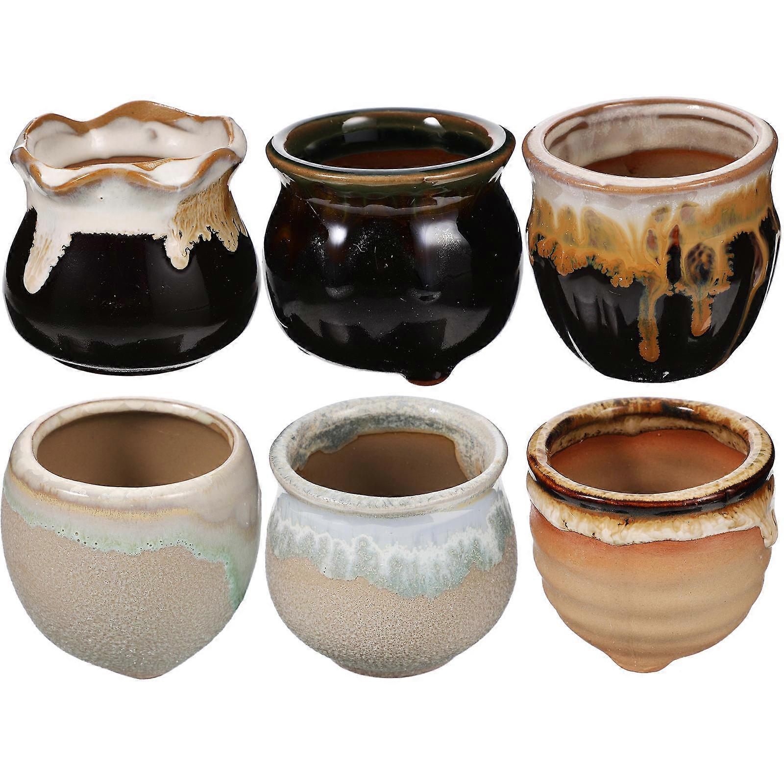 Planter Flower Pot Ceramic Succulent Pots Household Decor Simple Shape 6X6X5.5CM Drainage 6Pcs