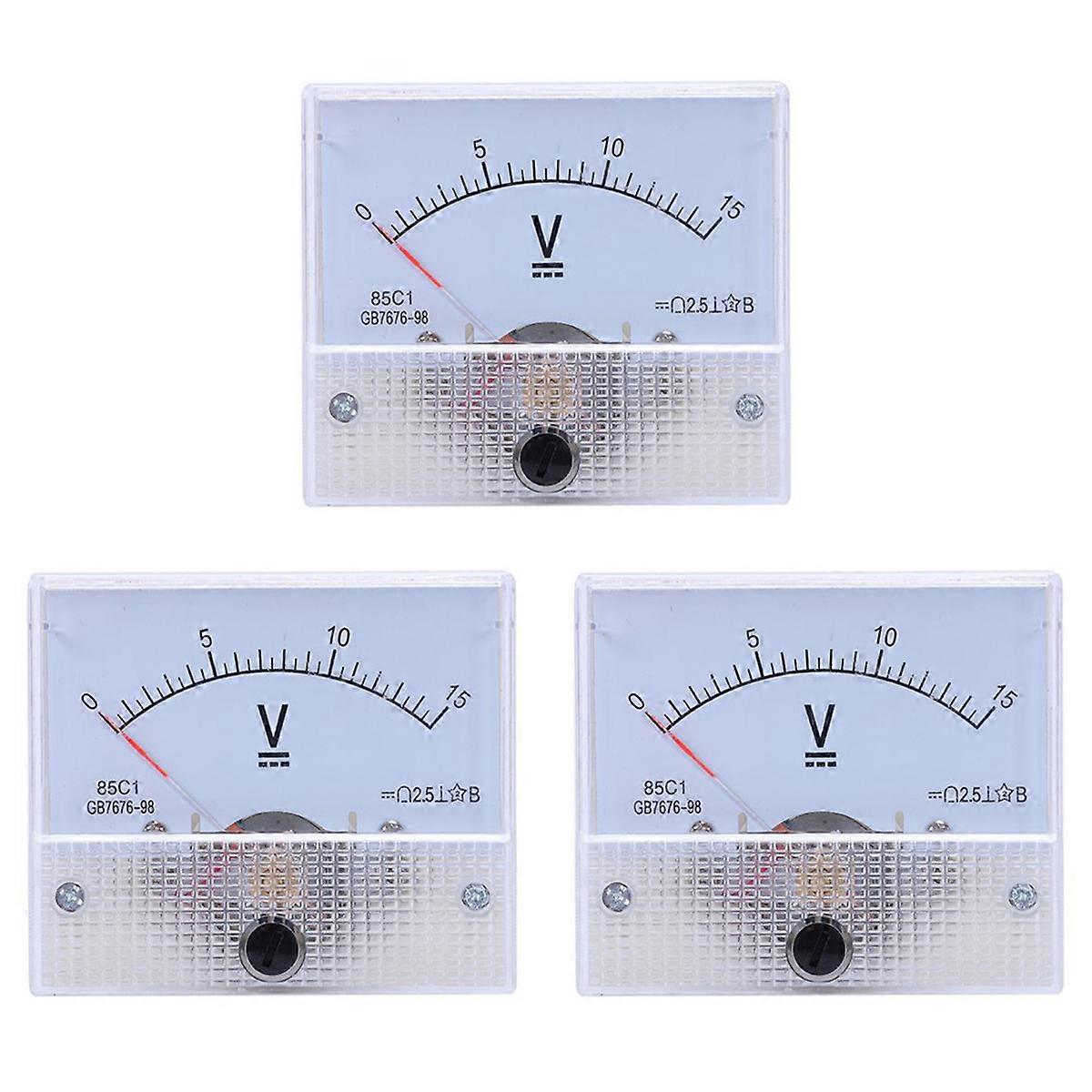 3X Pointer Type DC Voltmeter, 85C1 DC 0-15V Mechanical Analog Voltage Panel Meter