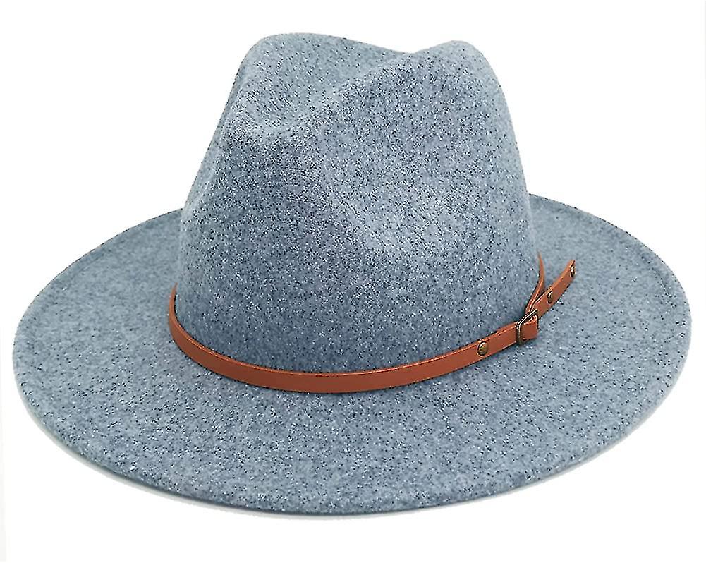 Women Wool Wide Brim Belt Buckle Fedora 