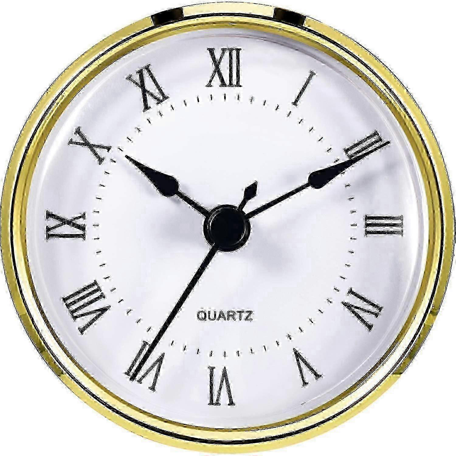 3-1/8 Inch (80 Mm) Round Clock Insert With Gold Trim Quartz Movement And Roman Numerals