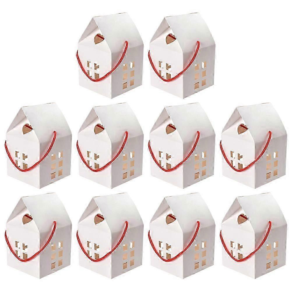 10pcs House Shaped Paper Boxes Handheld Present Bags Multi-function Candy Boxes