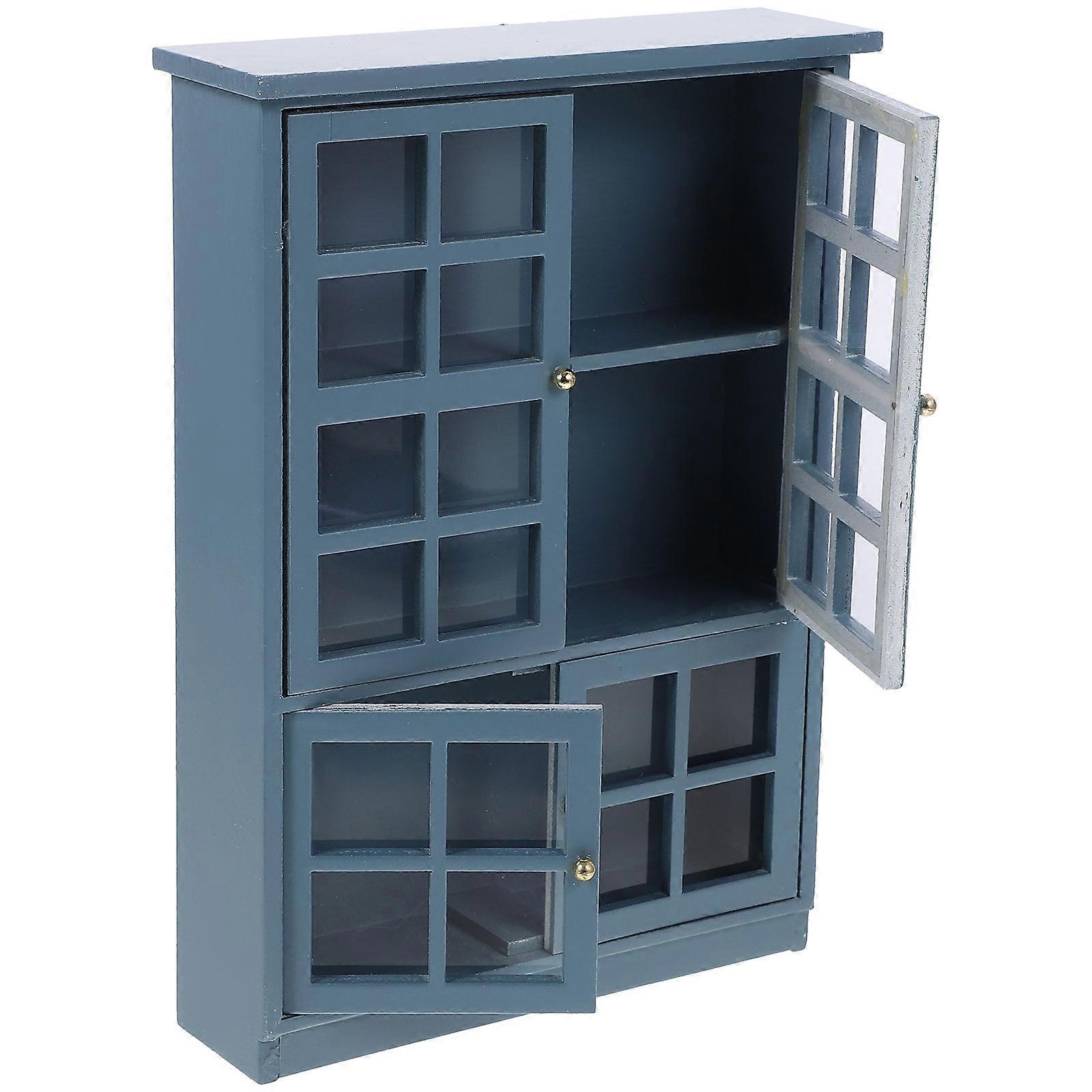 Doll House Cupboards Small Wooden Ornament With Decorative Function In Sky-Blue For Hobbyists 18.00X12.20X3.50CM 1Pcs