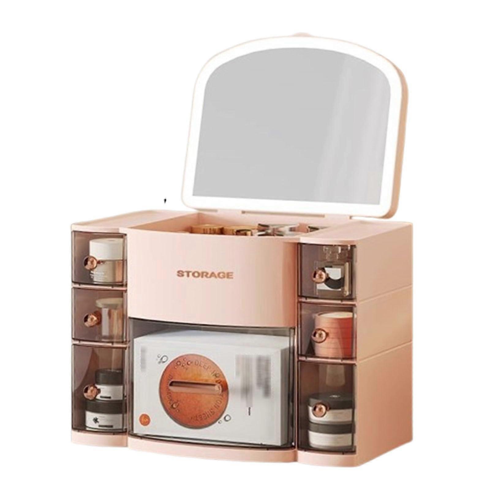 Makeup Organiser For Worktop Transparent Cosmetic Display Cabinets Pink With Folding Mirror Waterproof Dustproof