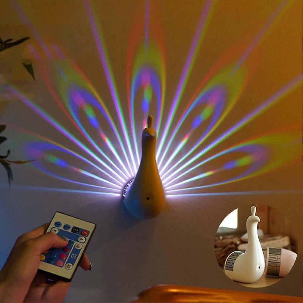 LED RGB Wall Lamp with Touch Switch Peacock Night Light 9 Colors Projection Lamp