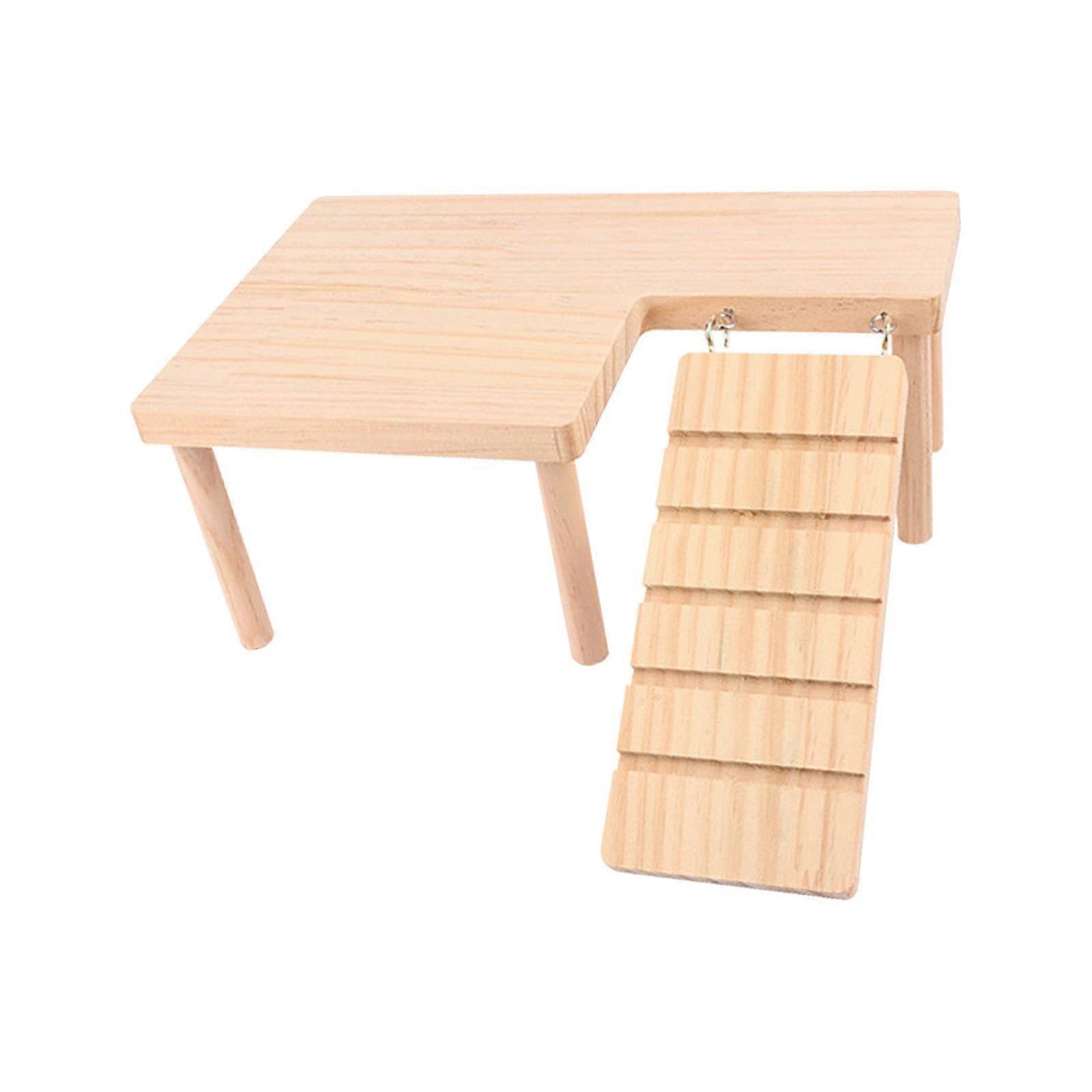 AWHAO Wooden Hamster Platforms with Climbing Ladder L-Shaped Pet Stairs for Small Animals Mice and Rats