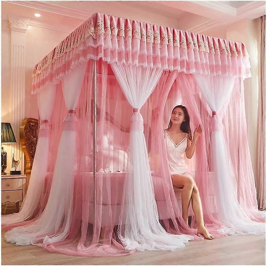 European Bedspread and Mosquito Net for Princess Room, Double Bedroom Decoration, Green 180x220 cm, Pink 150 cm
