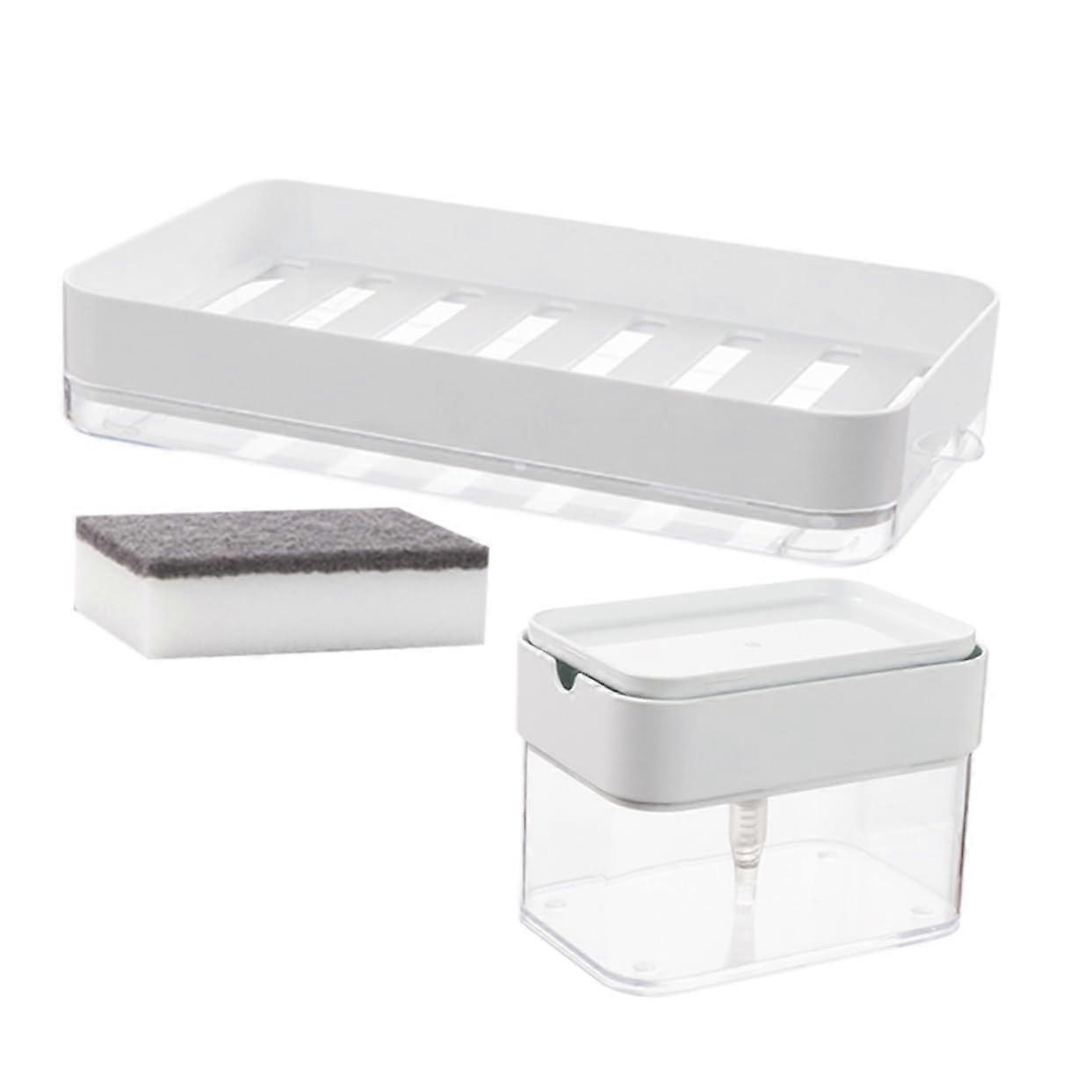 1 Satz Kitchen Soap Dispenser Pump Type with Sponge Holder and Draining Tray for Sink - Practical Reusable Design
