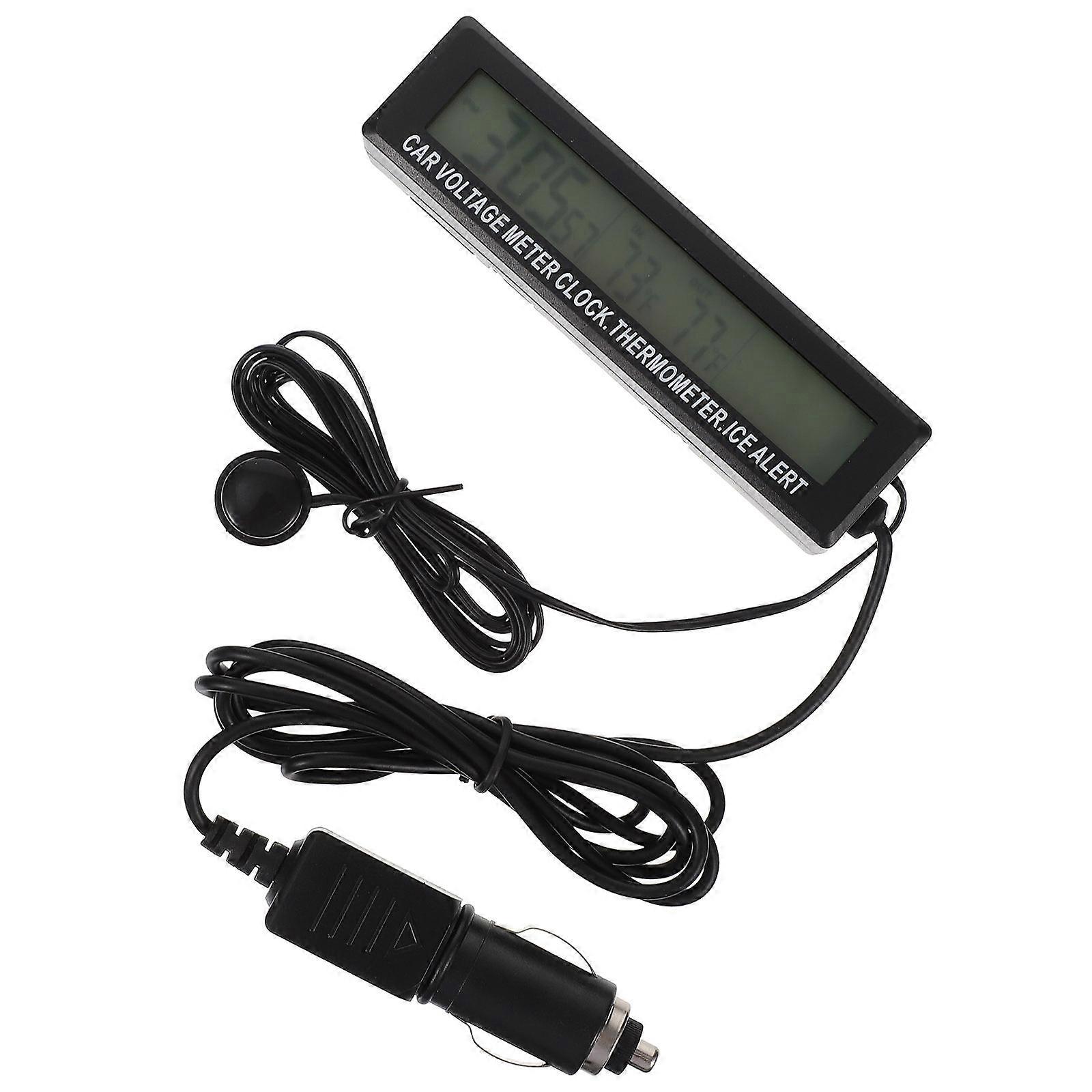 Car Clock with Thermometer and Voltmeter for Dashboard Black ABS Material High Brightness