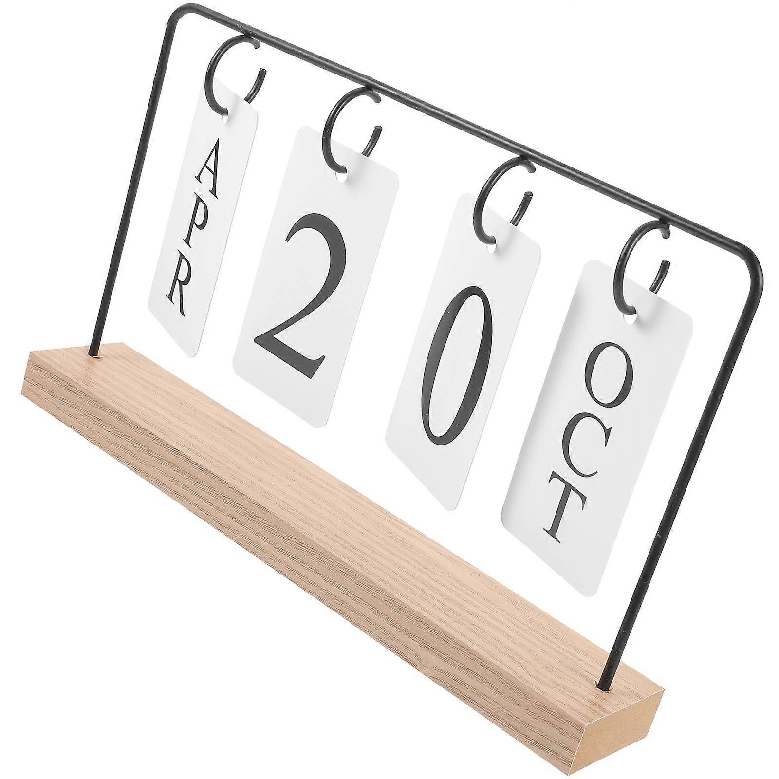 Wood Iron Calendar Tabletop Calendar Date Display Office Decor Daily Use Rectangular Shape Creative Design 1Pack
