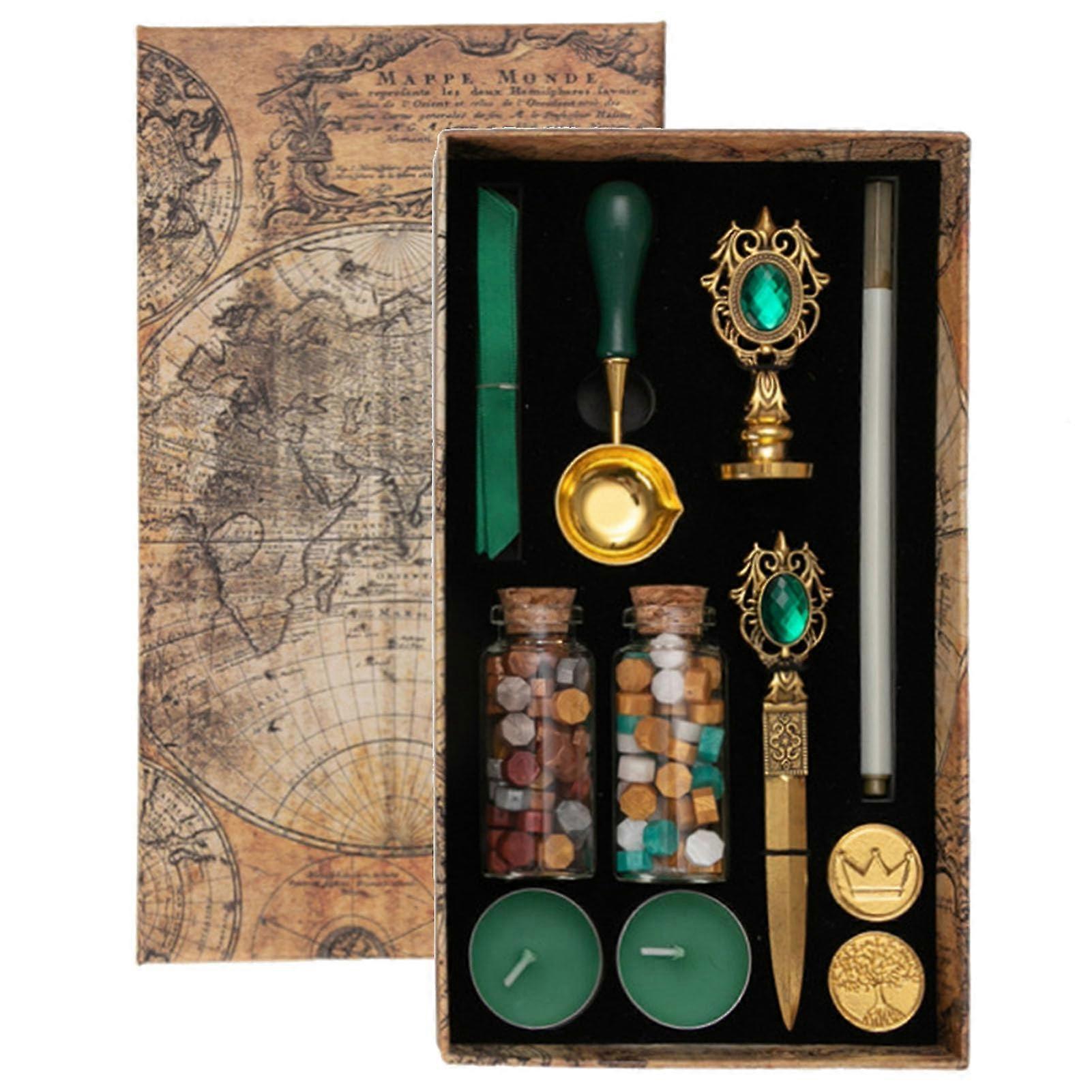 Vintage Wax Seal Stamp Box Set For Wedding Invitation With Hot Embossing Wax Beads And Metal Seal Gift Box