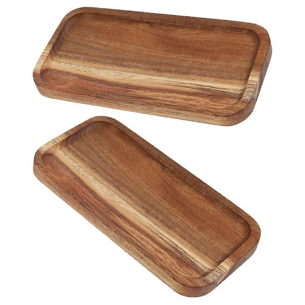2Pcs Rectangular Wooden Tray for Food Serving Dessert Storage and Snack Plate