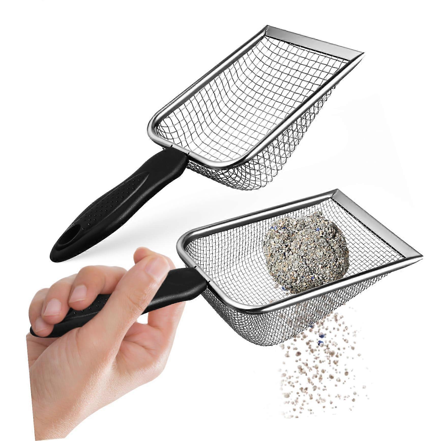 Cat Litter Scoop 2-Pack Metal Mesh Litter Shovel Clumping Cat Litter Sifter Rust-Free Design for Easy Cleaning