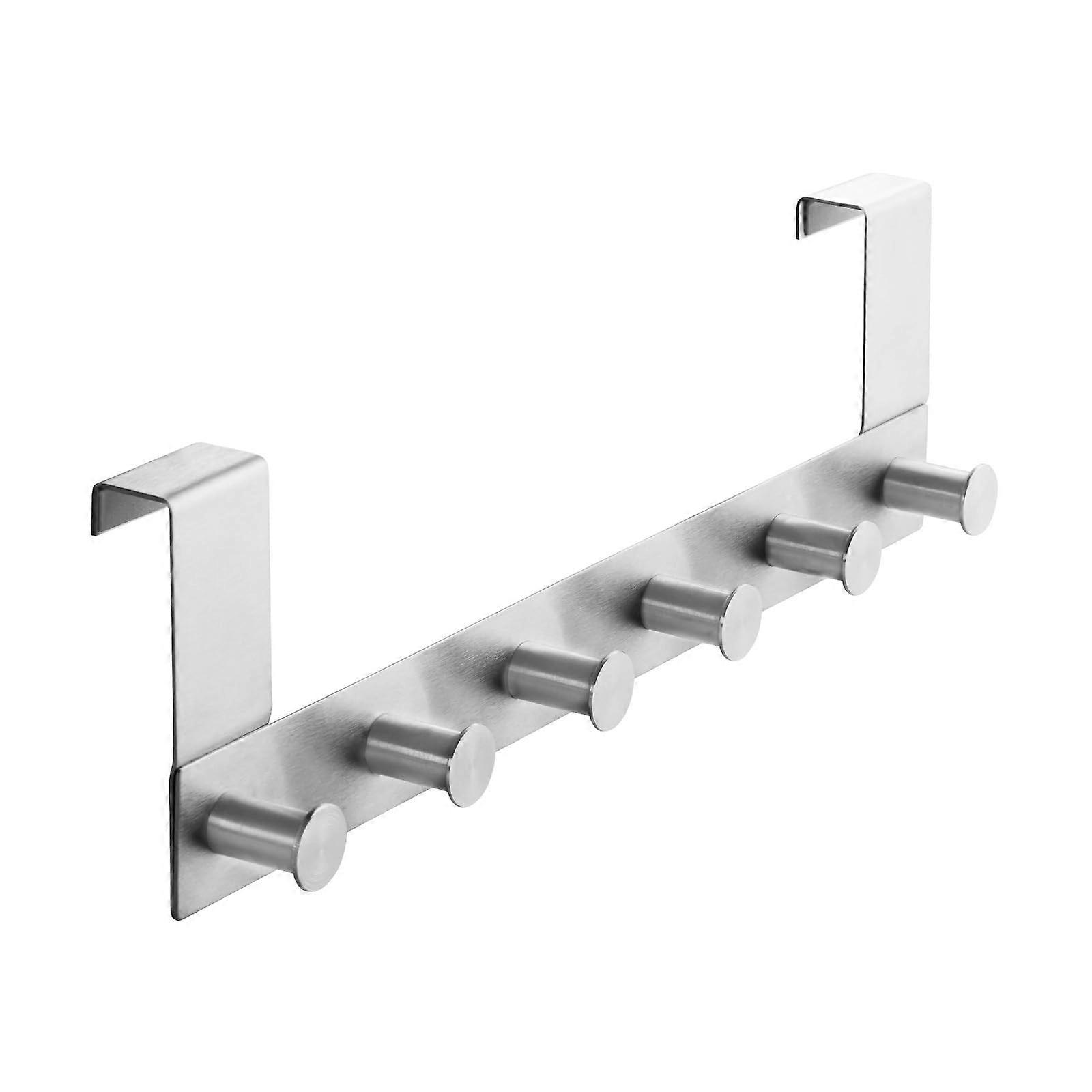 Over-The-Door Hook Rail With 6 Hooks, Matte Stainless Steel Finish, For Doors With Rebate