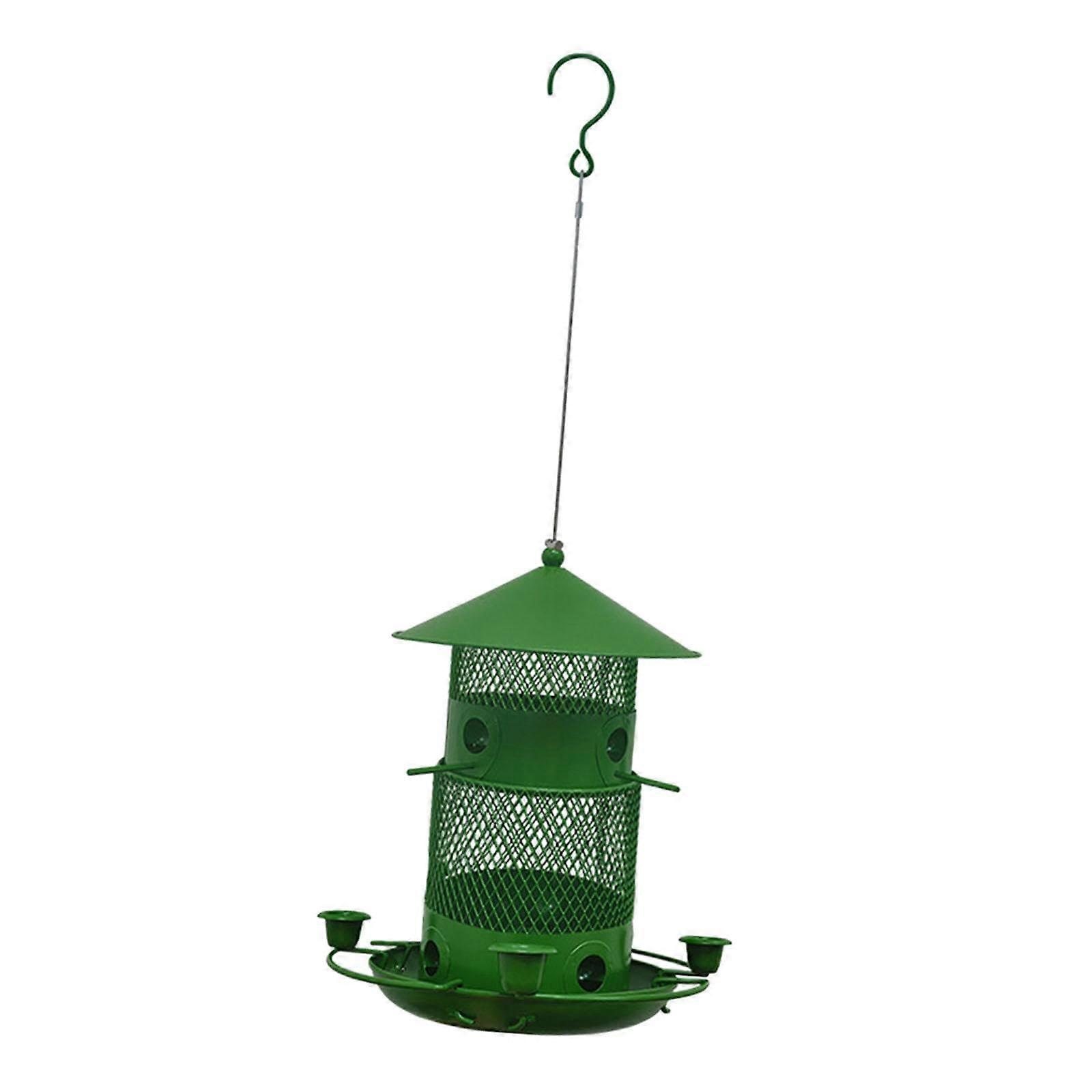 Iron Bird Feeder for Hanging Balcony and Garden, Weatherproof Bird Feeder Container, Green