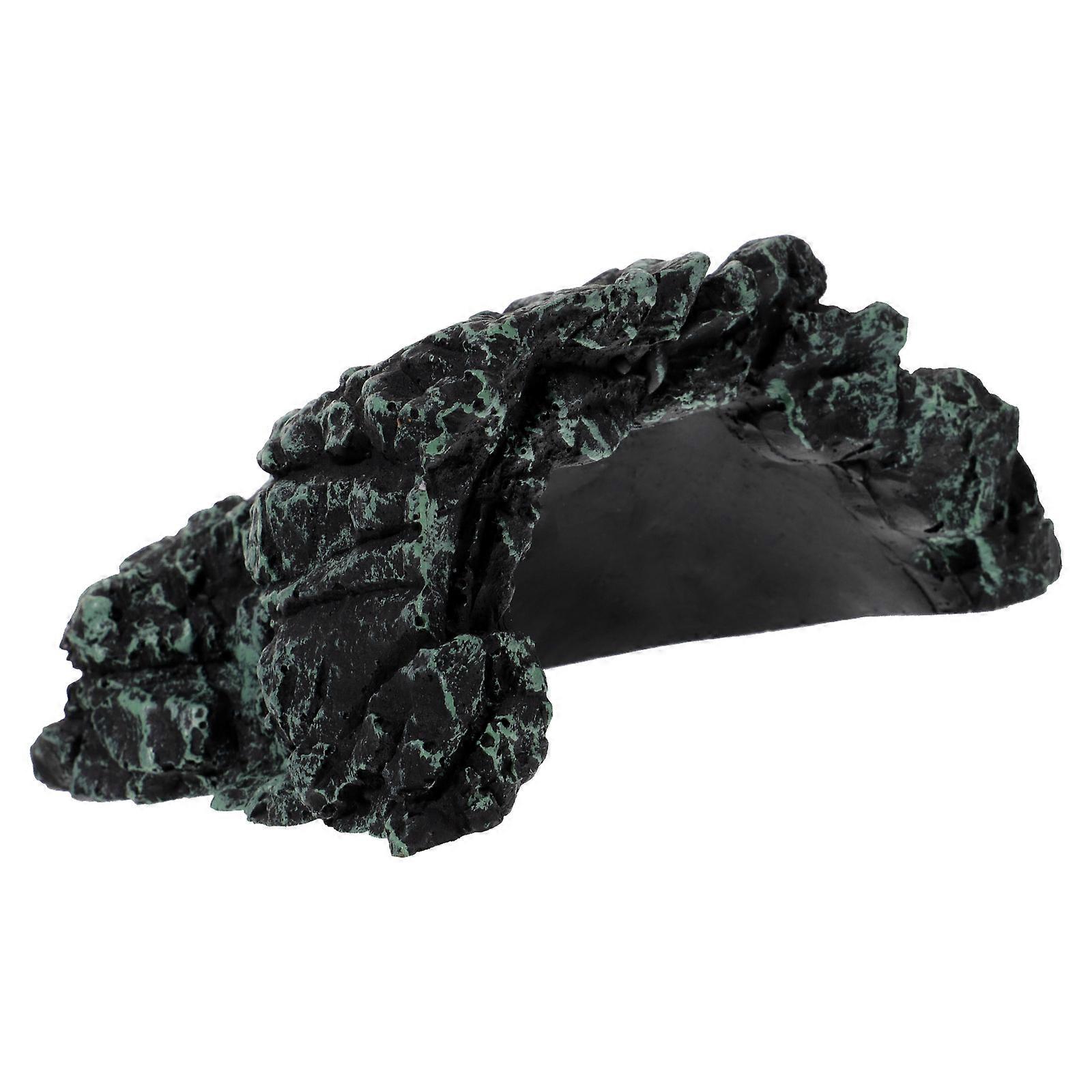 Aquarium Reptile Hideout Decoration For Frogs And Snakes Black Resin Material Basking Platform 1Set