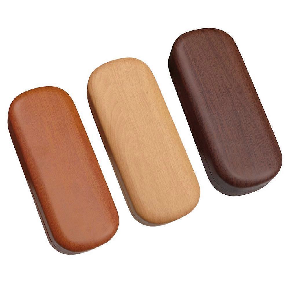 3pcs Portable Sunglasses Case PU Material Lightweight Eyeglass Container with Vintage Wood Grain Design for Men Women Travel Storage