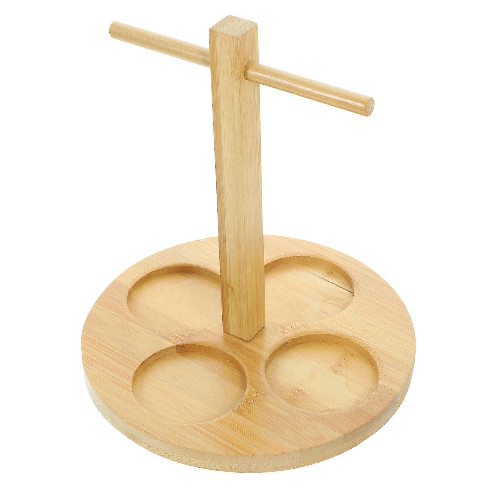 Wooden Wine Cup Tray with Handle for Storage Natural Wood Material Beige 4 Cup Holes Design