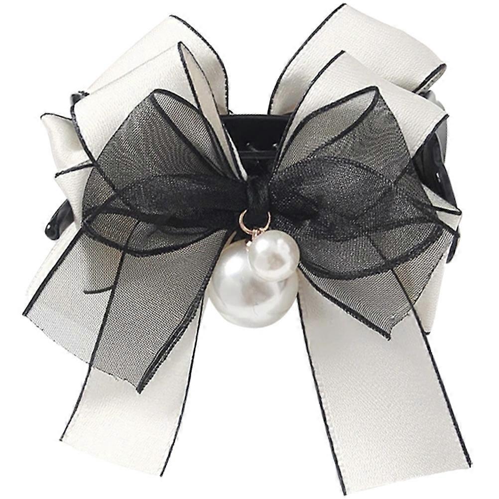 Bow Hair Claw Clip For Women Graceful Temperament Addition In White Simple Style 1Pack