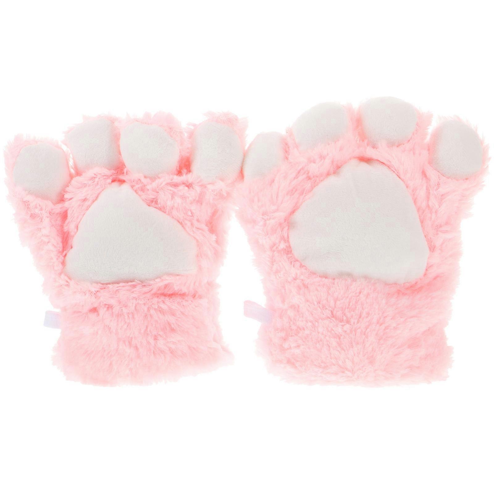 Cute Cat Claw Gloves for Cosplay Warm and Cozy Plush Mittens Pink