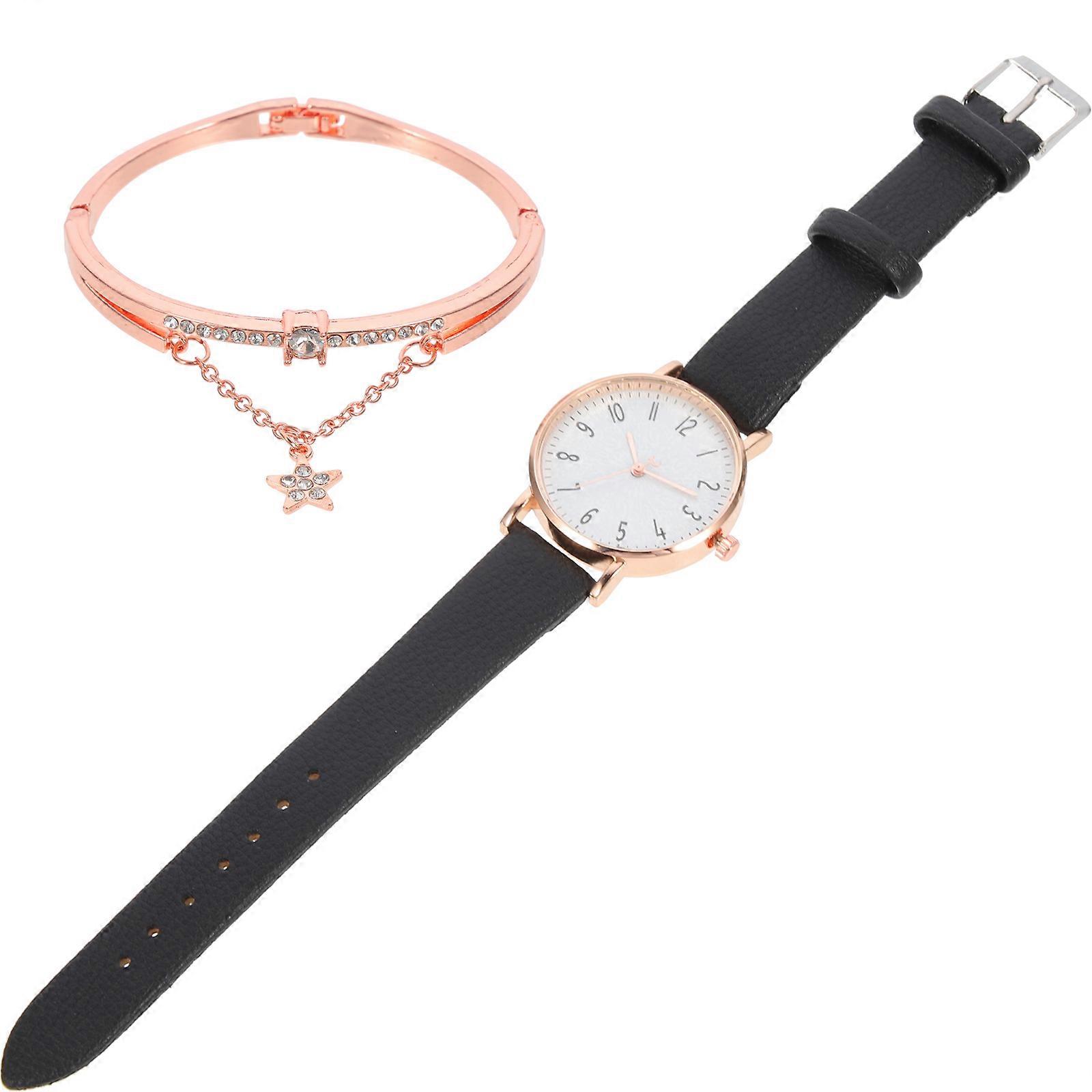 1 Set Women's Watch with Black Strap for Everyday Use Alloy Material