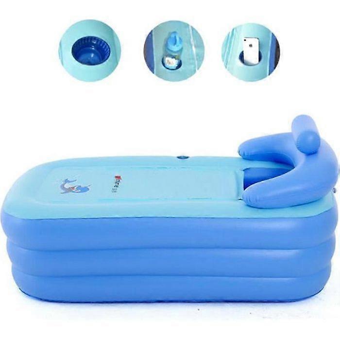 PVC Adult Inflatable Bathtub Folding Portable Bath Detachable Heating Durable Blue