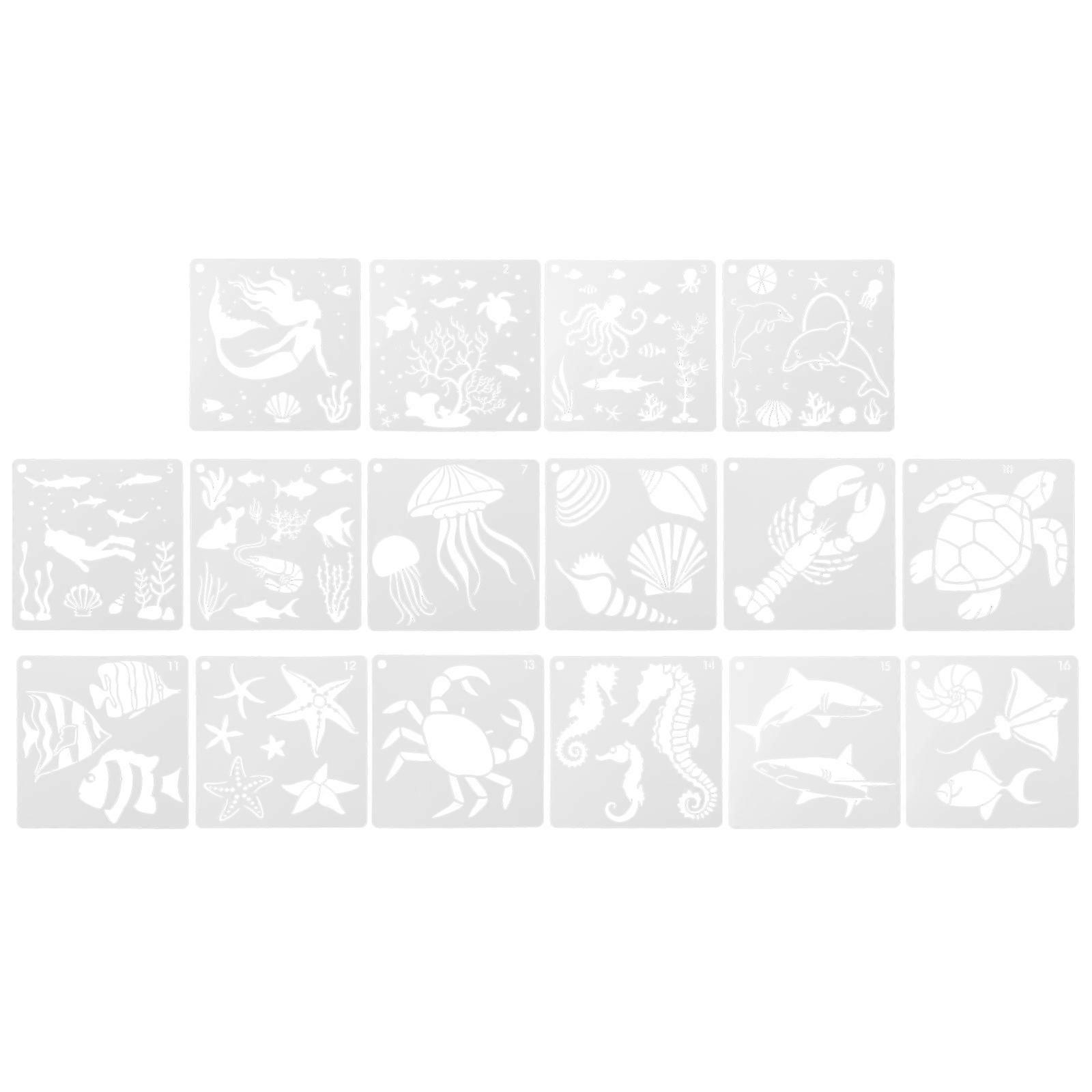 16PCS Ocean Creatures Stencil Set for DIY Spray Painting – Creative Art Templates for Home Decor, Wood Signs & Scrapbooking Projects