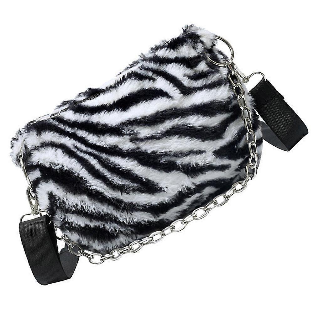 Single-Shoulder Bag for Storage 1Pcs Black Plush Zebra Prints Armpit Bag