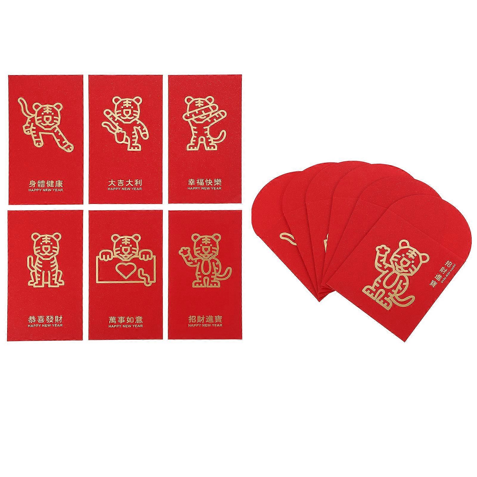Chinese Spring Festival Red Envelopes For Cash 12Pcs Gold Blocking Money Storage Gift Giving Red Color 17x9x0.1cm