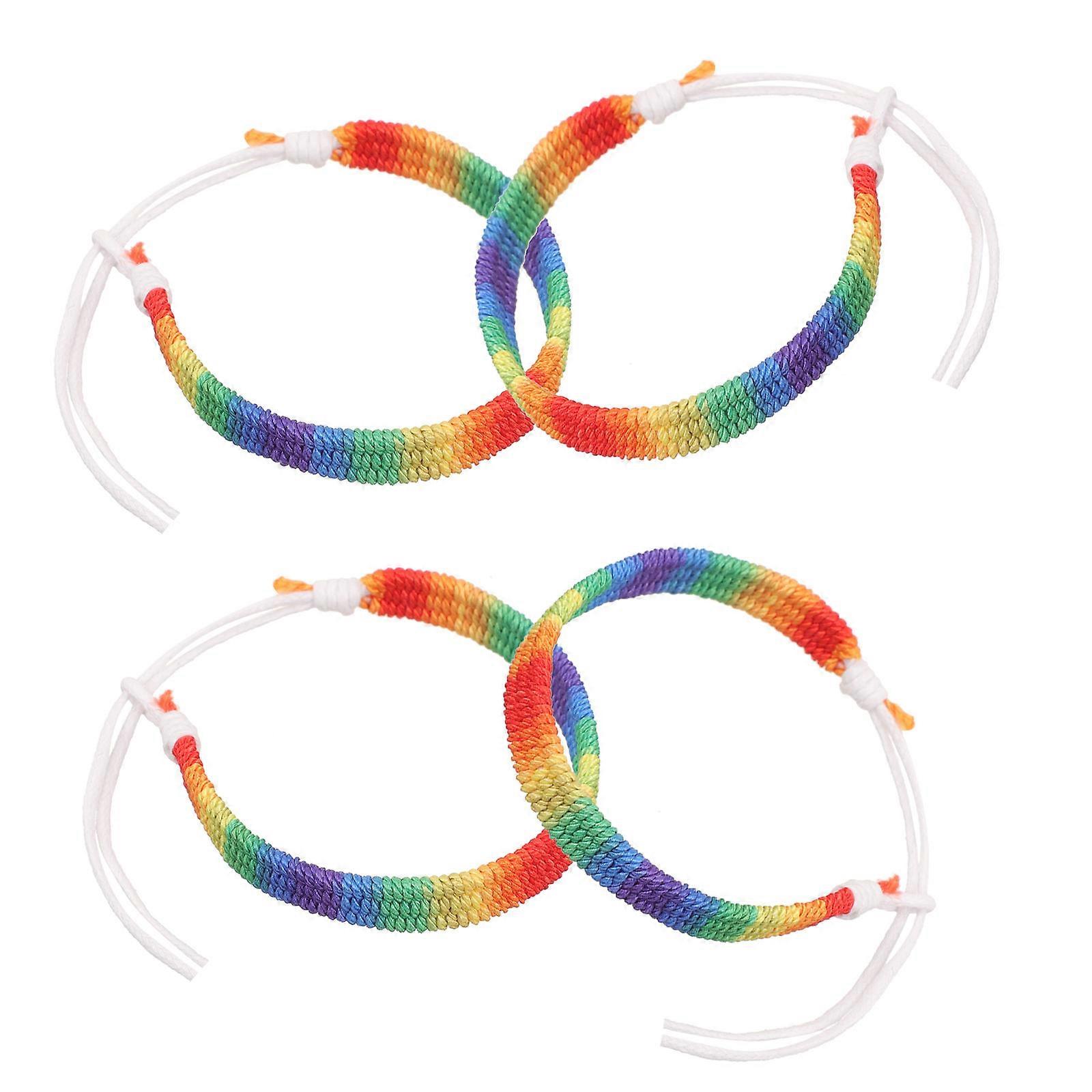 MLINS 4pcs Rainbow Color Woven Bracelets for Decorative