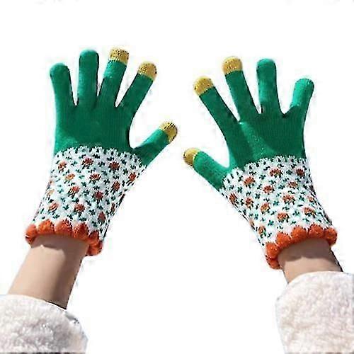 Winter Touch Screen Gloves Snow Flower Printing Keep Warm