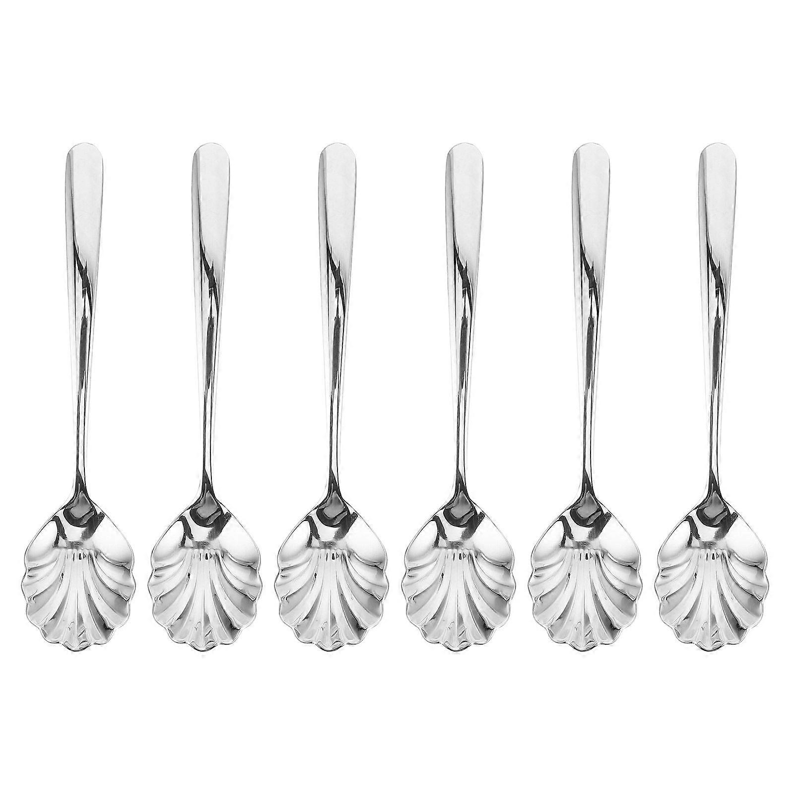 6pcs Stainless Steel Shell Shape Dessert Spoons Elegant Scalloped Shape Coffee Spoons for Hotels and Cafes for Ice Cream Pudding Yogurt Oatmeal Cake