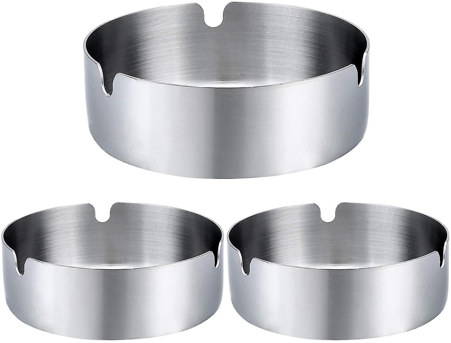 3pcs Tabletop Round Stainless Steel Ash Tray