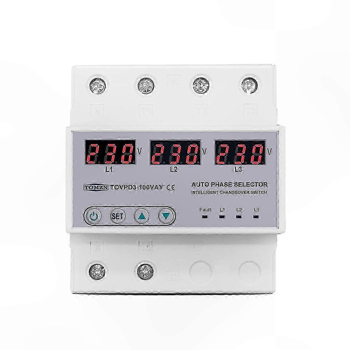 3-Phase Rail Voltmeter with Adjustable Voltage Guard, 100A 3P+N Energy Monitoring Solution