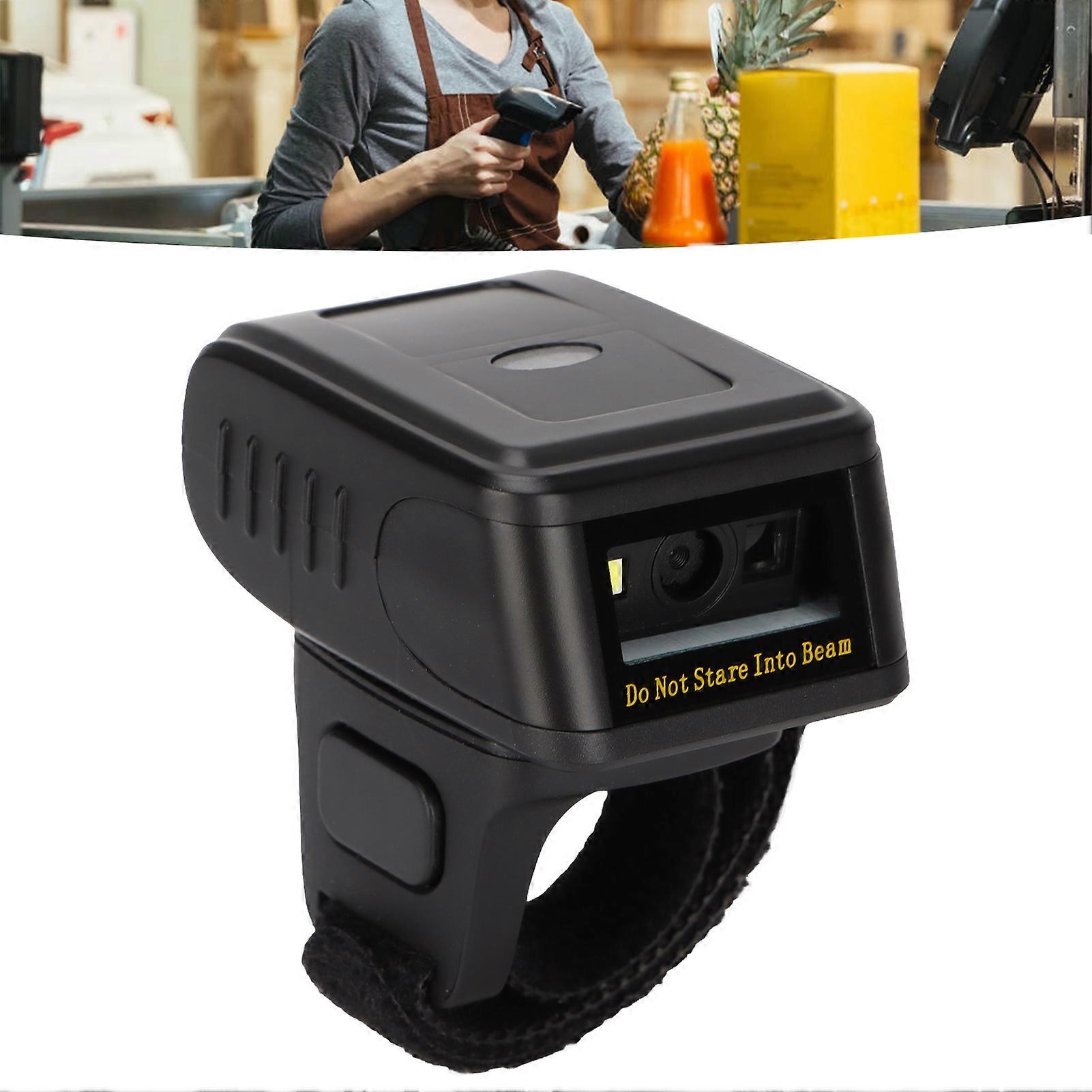 R68 Black Wireless Mini Ring Barcode Scanner 512K Memory UK Plug