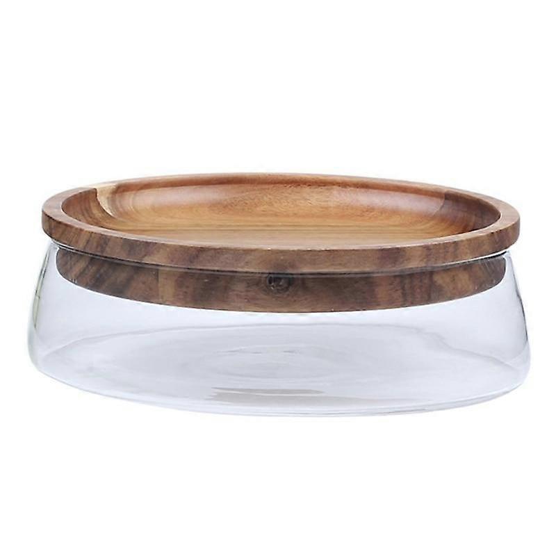 Glass Nuts And Dry Fruits Storage Box Container Double Layer With Wooden Lid(transparent)
