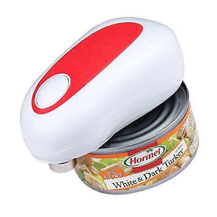 Automatic electric can opener with one-touch switch, no sharp edges.