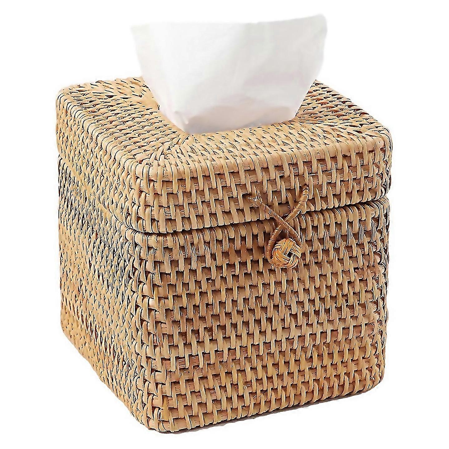 For Woven Rattan Tissue Box Cover With Hinged