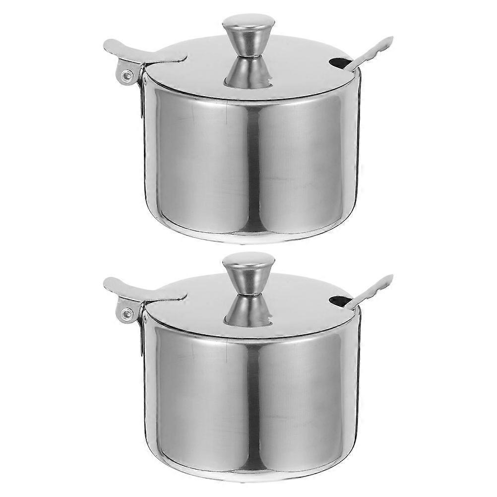 Condiment Jars Durable Stainless Steel Round Shape for Restaurant Culinary Settings 2 Sets 9.30X9.30X8.50CM Silver