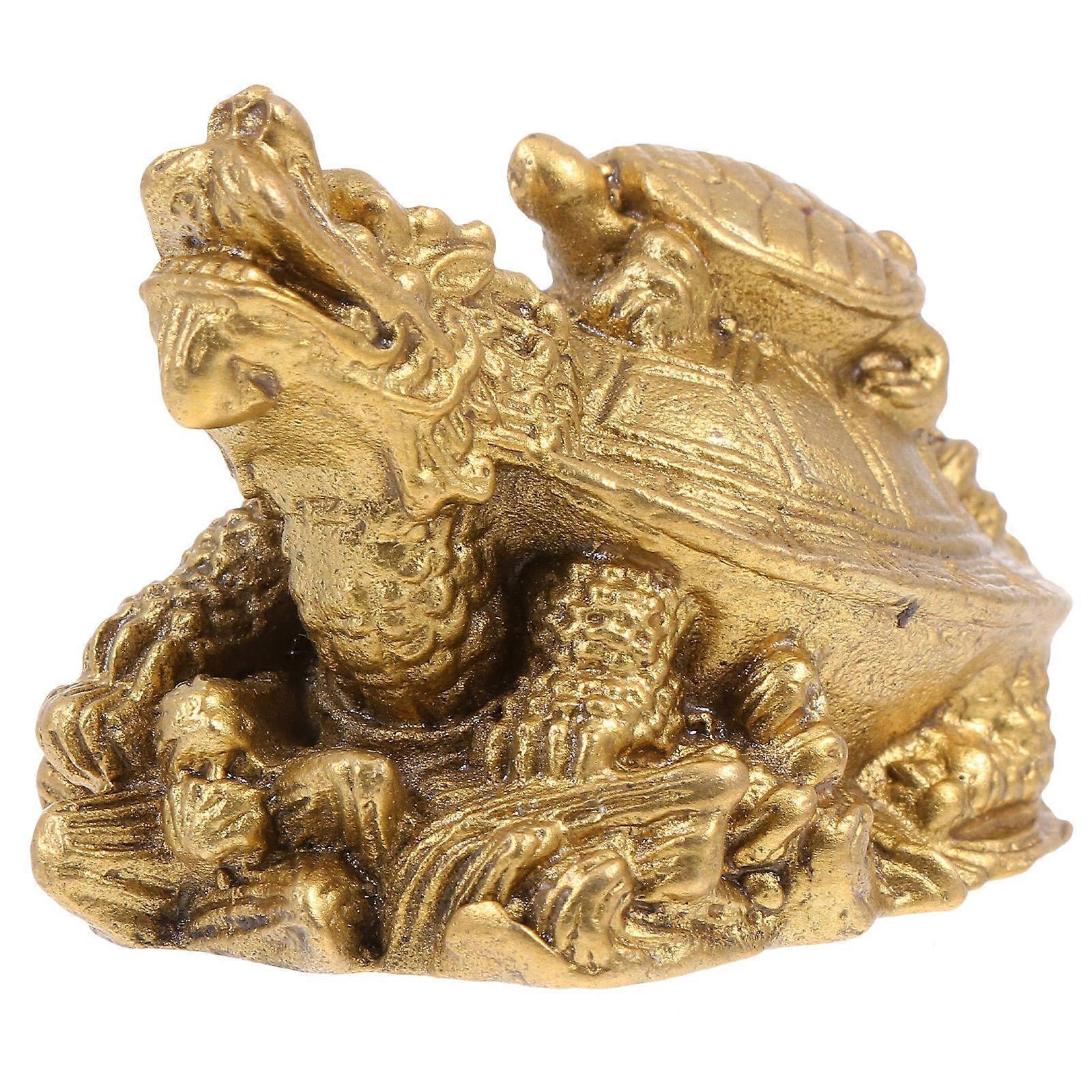 Golden Copper Craft Dragon Turtle Decor for Indoor Desktop Adornment 1Pcs
