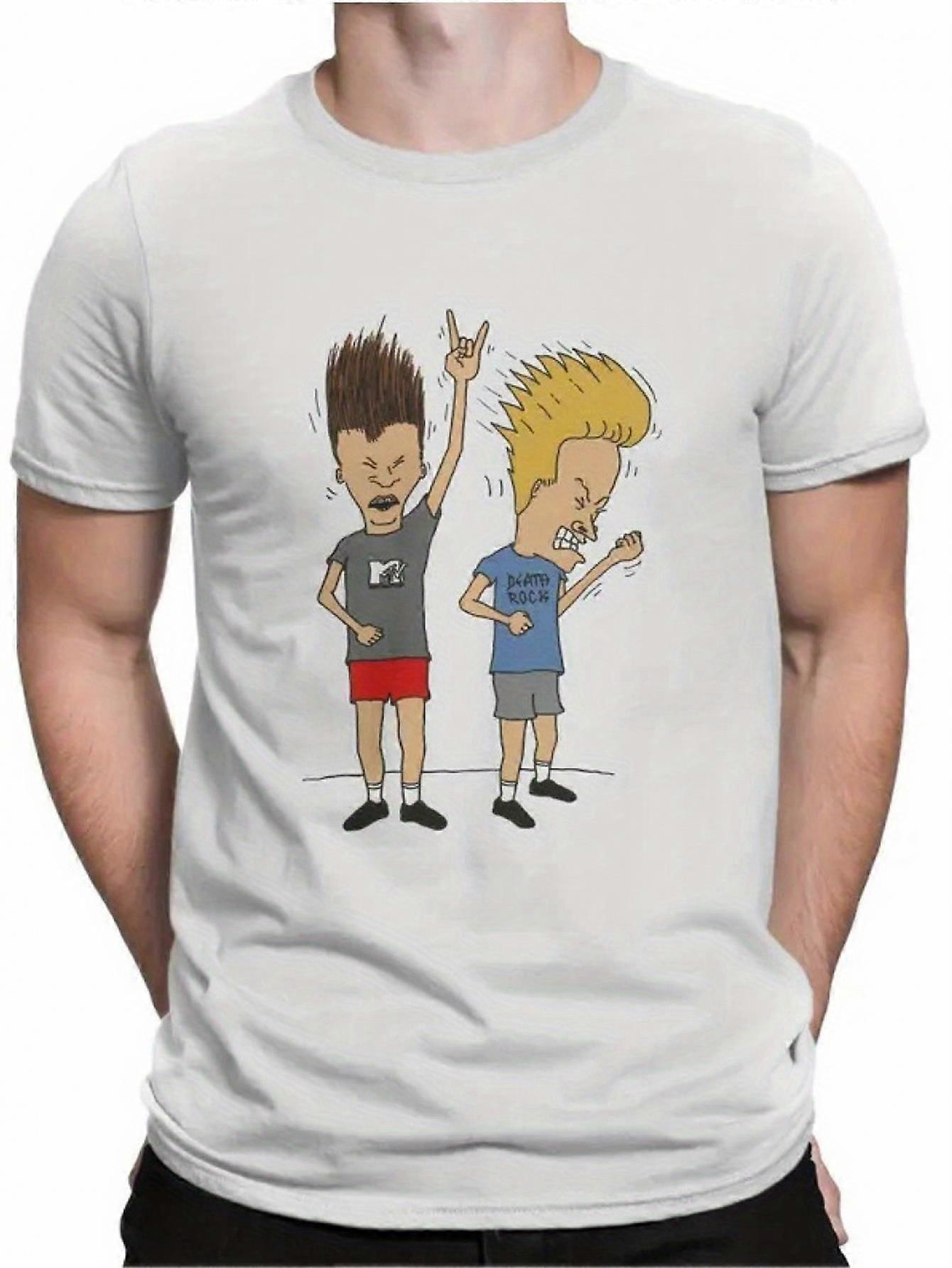 تي شيرت كرتوني روك Beavis & Butthead للرجال - 100٪ قطن ، رقبة مستديرة ، ملابس صيفية غير رسمية ، قابل للغسل في الغسالة - رمادي مع أبيض رسومية - SDGJL86