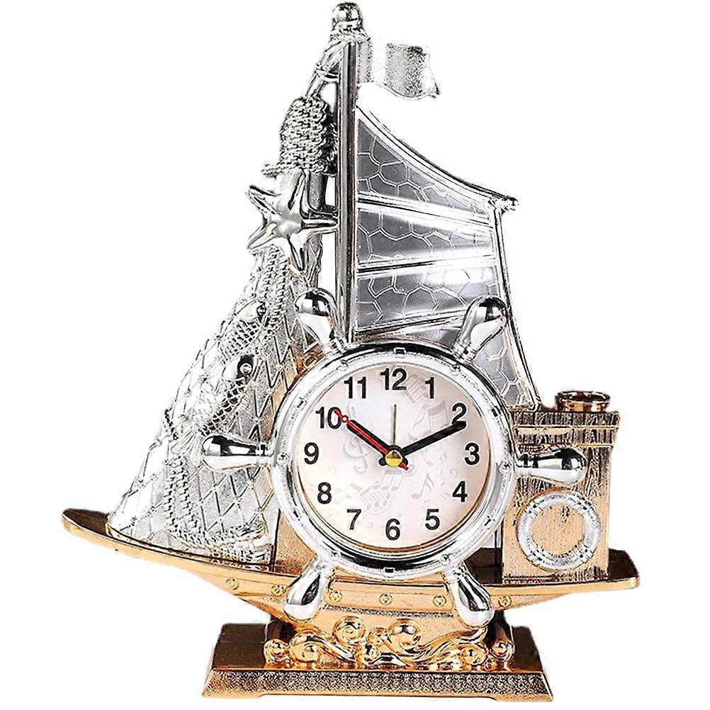 Weis Ship Style Clock Ornament Plastic Ship Model Simulated Ship Model Desk Alarm Clock