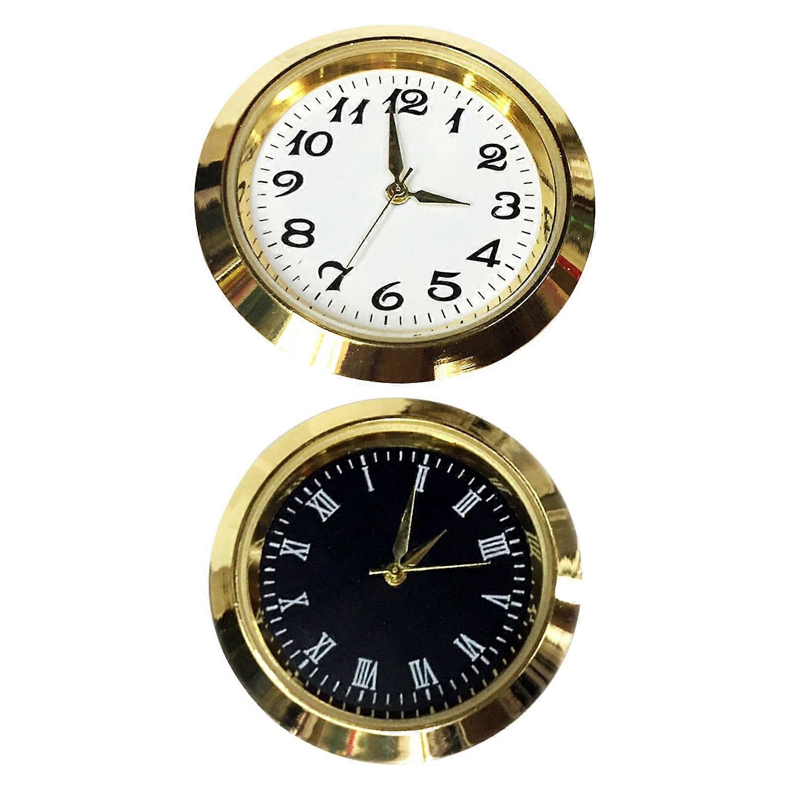 2 Pack Round Clock Insert Fit Diameter 1-3/8 Inch Hole With Numerals Clock Face Metal Mini Clock Replacement DIY