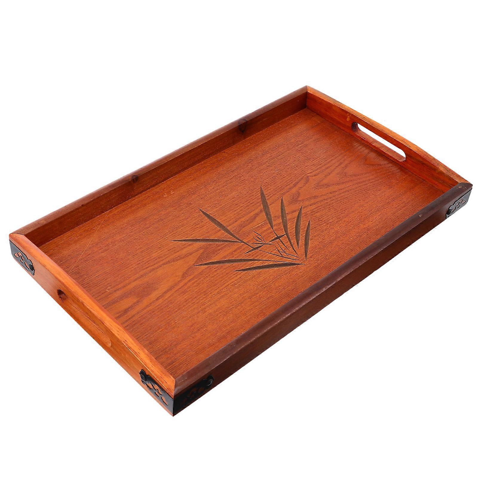 Wooden Oblong Tray 1Pcs Brown Dual-Handle Tray for Kitchen Versatile Usage Included