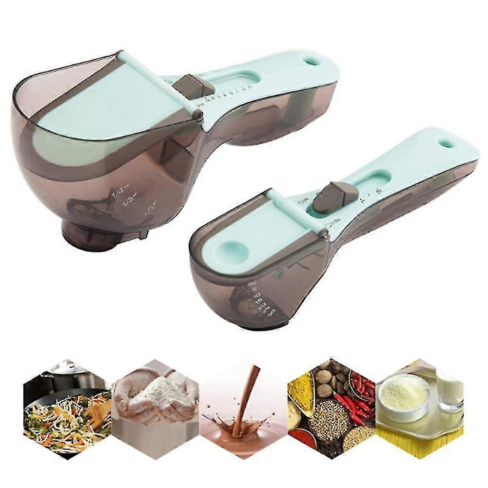 Adjustable Measuring Spoon Set, 2-piece With Magnetic Nesting Feature For Baking And Cooking, Includes Large And Small Spoons, Plastic With Scale Mark